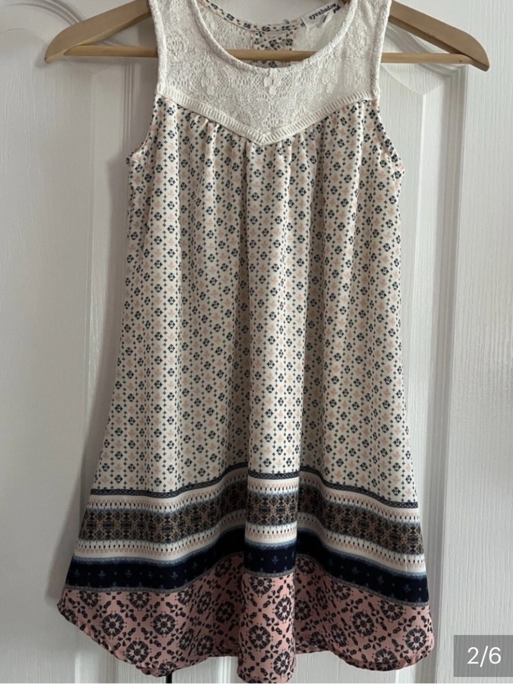 Eyeshadow Girls Boho Lace Trimmed Tank Dress Sundress Cottagecore